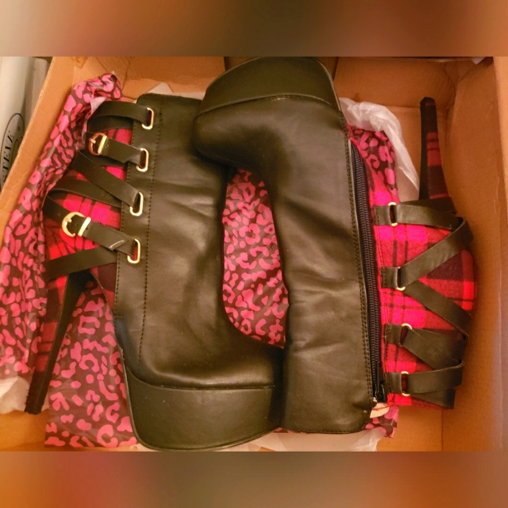 Black & Red Patchwork Stiletto Bootie